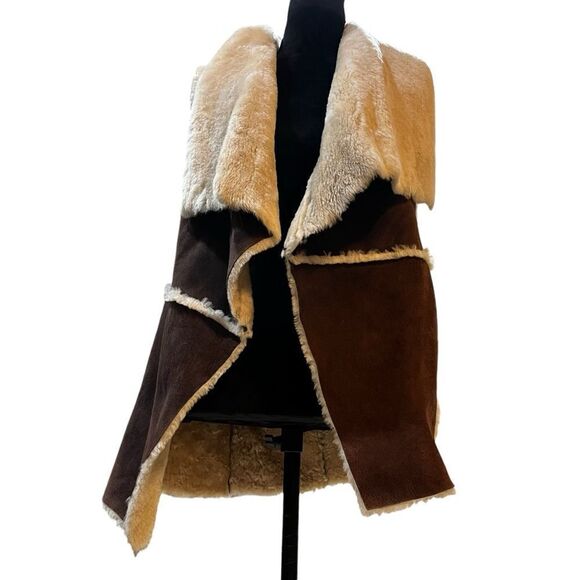 Michael Kors Brown Lambswool Vest Small Open Front, Longline, Cozy Fall/Winter - Picture 5 of 16